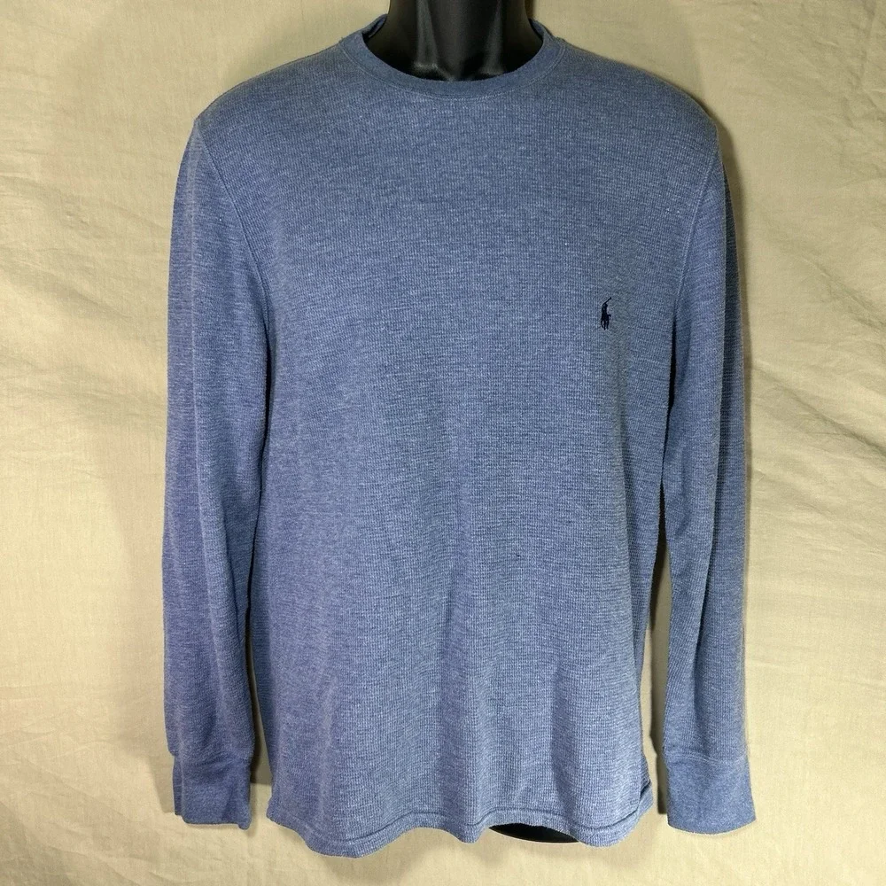 Polo Ralph Lauren Waffle Knit Thermal Shirt Men's Sz L Blue Cotton Pony Logo